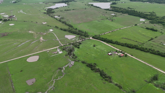 Damage in Holdenville after the 27 April 2024 tornado — drone composite, photographed 28 April