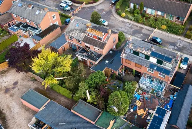Roof damage from the Rheden tornado of 4 June 2019