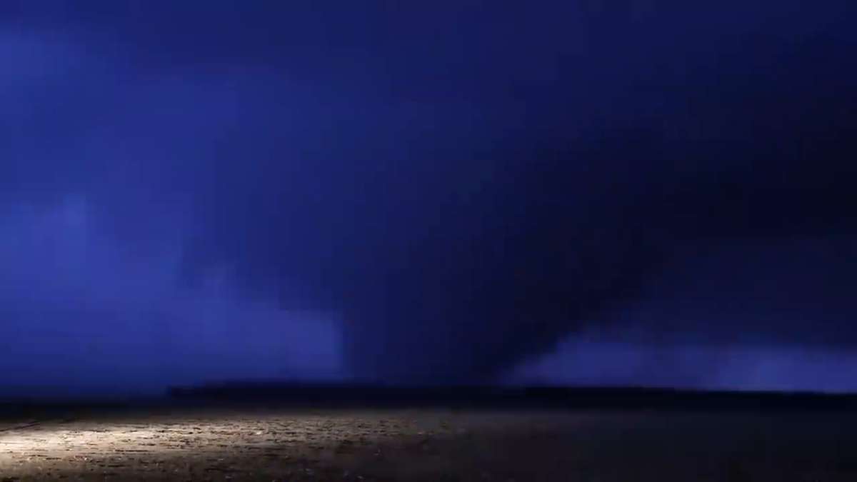 Rolling Fork tornado, 24 March 2023 — lightning-lit video still at 0:45